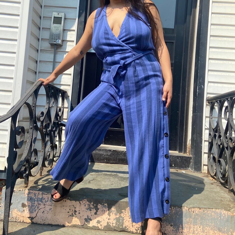 Nomad for Anthropology Striped Purple Lavender periwinkle Jumpsuit